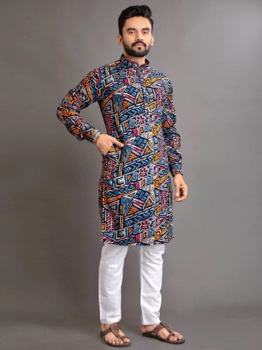 Multicolor Cotton Foil Print Kurta Pajama